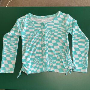 Justice Girls Long Sleeve Button Up Sweater Drawstring Ties on sides SZ: S (7/8)